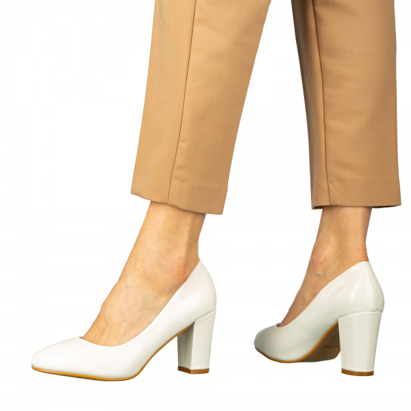 Pantofi dama cu toc albi din piele ecologica Crenta, 5 - Kalapod.net